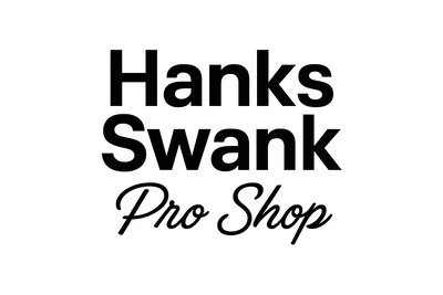 Black and cursive writing "Hanks Swank Pro Shop". Transparent image. Hanks Swank can be non cursive but pro shop should be